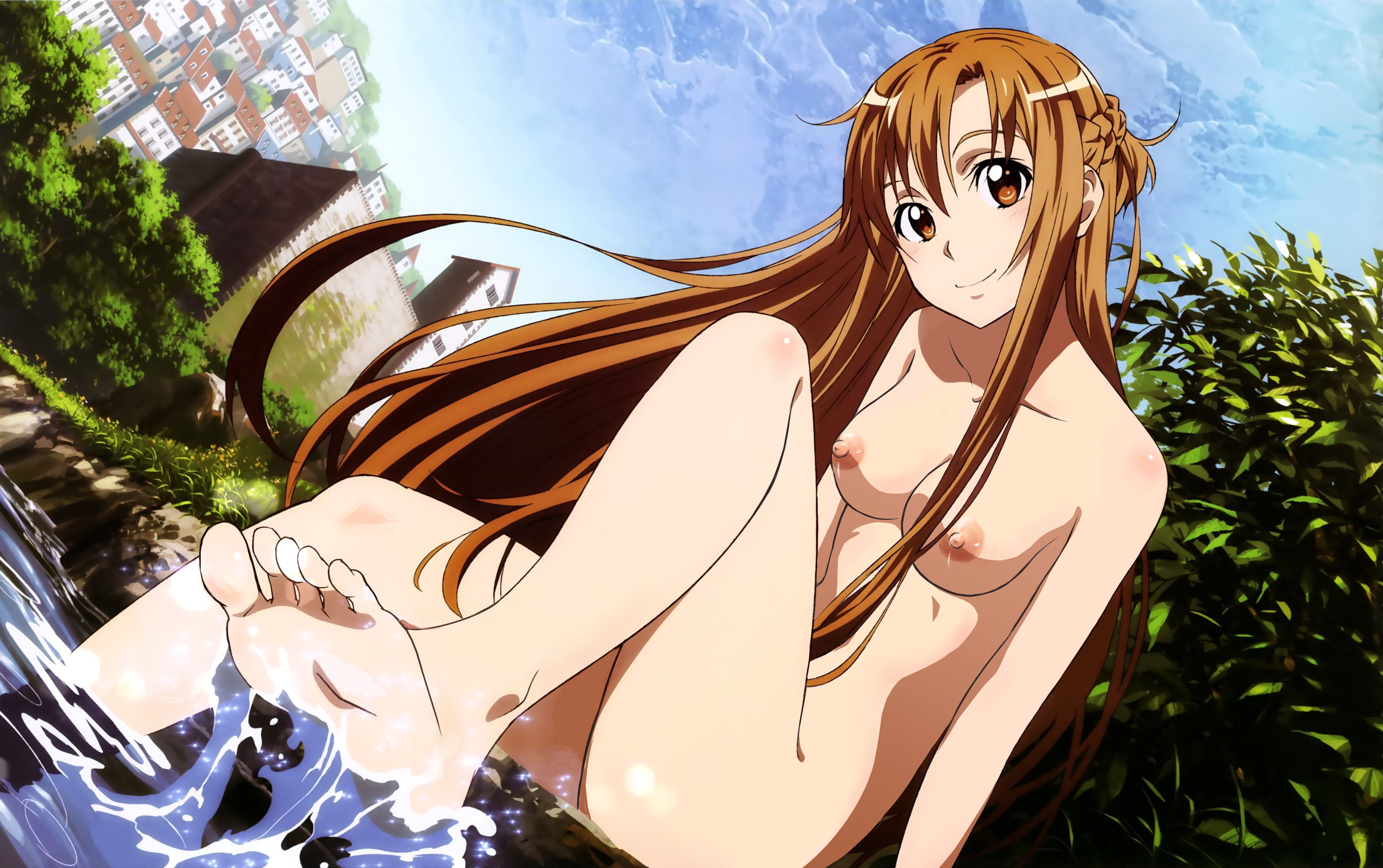 Adachi Shingo Sword Art Online Asuna Sword Art Online Feet Naked Nipples Photoshop Wet